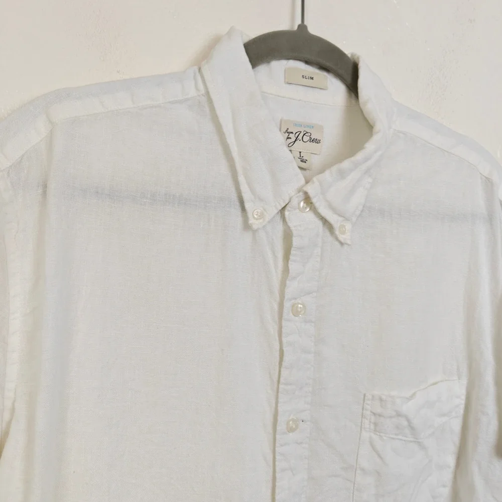 J. Crew Mens Baird McNutt Irish Linen Shirt Large White Slim Fit Coastal Summer